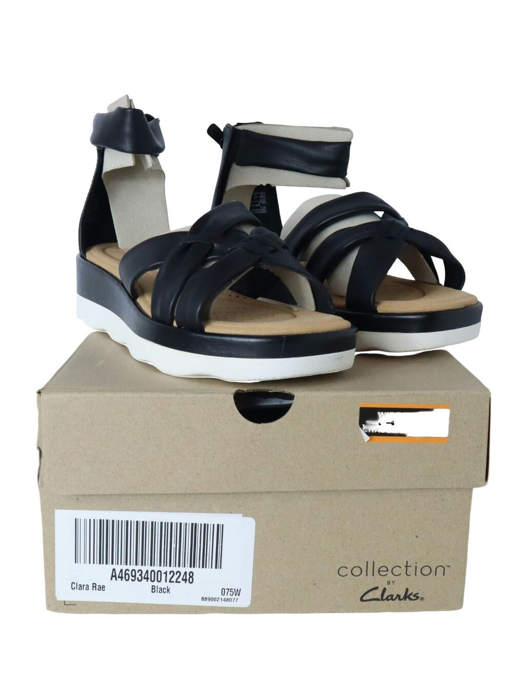 Clarks Clara Rae Black Platform Sandals Ankle Strap Cushioned Women's 7.5 Wide